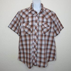 Wrangler* Men's Short Sleeve Snap Pearl Curved Hem Double Chest Pocket Shirt~ XL